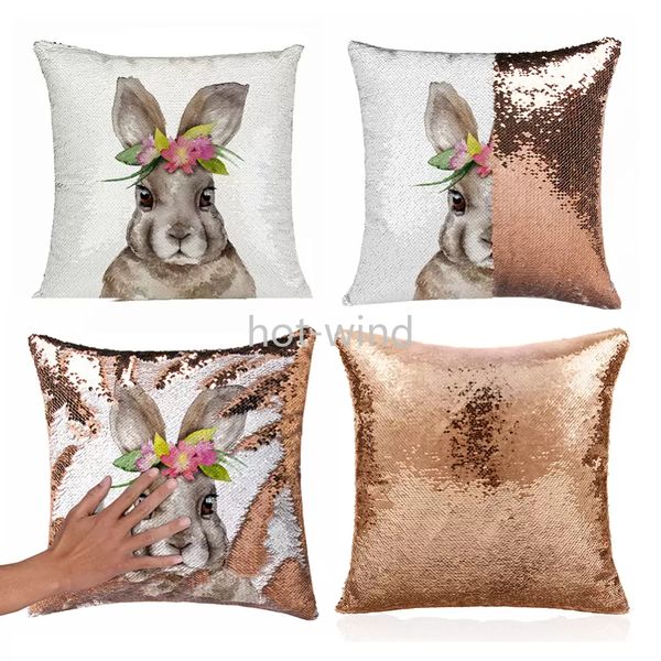 Housse de coussin sirène lapin magique super brillant avec paillettes, taie d'oreiller réversible à couleur changeante pour décoration de siège de voiture EE