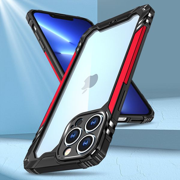 Fundas para teléfono súper a prueba de golpes para iPhone 13 pro max 12 11 xr xmax 7 8 plus Funda para teléfono móvil 3 en 1 anticaída con decoración de barra de aluminio B.