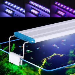 Super Slanke Leds Aquarium Verlichting Waterplant Licht 18-71Cm Uitbreidbare Waterdichte Clip Op Lamp Voor Aquarium blauw Wit Licht