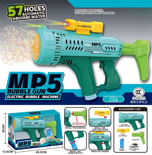 Super Soaker Toys Pistola de agua de burbujas Mp5 para niños de 4 a 8 años Pistola de burbujas de succión automática motorizada de mano porosa con luces de colores Envío marítimo