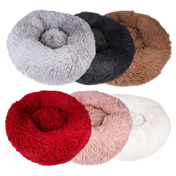 Super doux chat lit rond moelleux chat panier de couchage longue peluche chaud tapis pour animaux de compagnie mignon léger confortable tactile chenil 210713