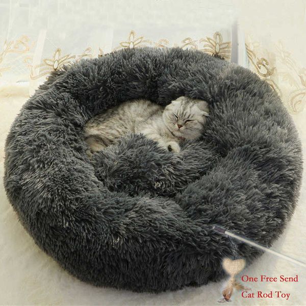 Coussin de couchage chaleur chautal de super doux pour animaux de compagnie chat portable Coussin de couchage chaleur chaud rond de la maison de compagnie chat kitty avec chat gratuit 210713