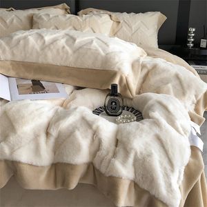 Super doux hiver velours polaire literie chaude Imitation lapin en peluche housse de couette ensemble couverture drap de lit ensemble couvre-lit taies d'oreiller 240115