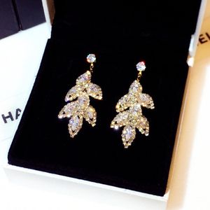 Feuilles super étincelantes pendantes boucles d'oreilles pour femme filles diamants cristaux strass mode designer de luxe or argent