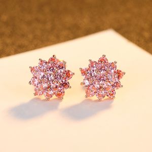 Super Sparkling Rose Zircon Fleur Celebrity Luxe Boucles D'oreilles Plaqué Or 18k s925 Argent Femmes Boucles D'oreilles Premium Bijoux Accessoires De Fête