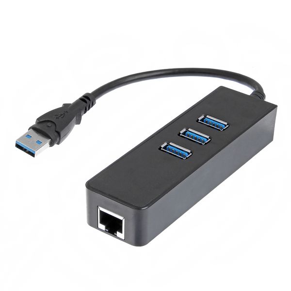 Super Speed 3 Puertos USB 3.0 Hub 10/100/1000 Mbps RJ45 Adaptador de red Wired Ethernet Ethernet Splitter para la computadora portátil PC DHL EMS Free Ship