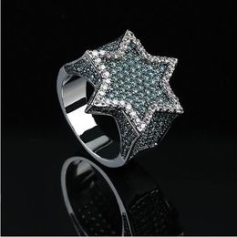 Super Star Ring Green CZ Bling Ring Micro Pave Cumbic Zirconia Diamonds Simulats Hit Hop Sings Taille # 7-Size # 11 207M