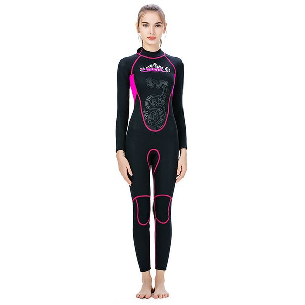 Combinaisons super extensibles pour dames combinaison complète coutures plates noir rose natation surf conception de combinaison de plongée disponible