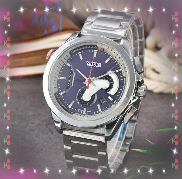 Super Style President Men Auto Date Cool Montre Japon Mouvement à quartz Chronographe Horloge Rétro Bracelet en acier inoxydable Chaîne étanche Noir Argent Boîtier montres Cadeaux