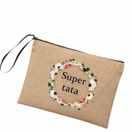 Super tata krans print linnen make -uptassen cosmetische tas ritsje zipper pouch reis toiletholgeorganisator vrouwen neceser beste geschenken voor tata 32ye#