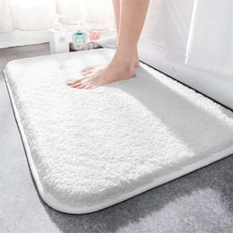 Super Dikke Fluff Fiber Bath Mats Comfortabele en zachte badkamer tapijt antislip absorberende tapijt voet mat doucheruimte Deurmat 211026