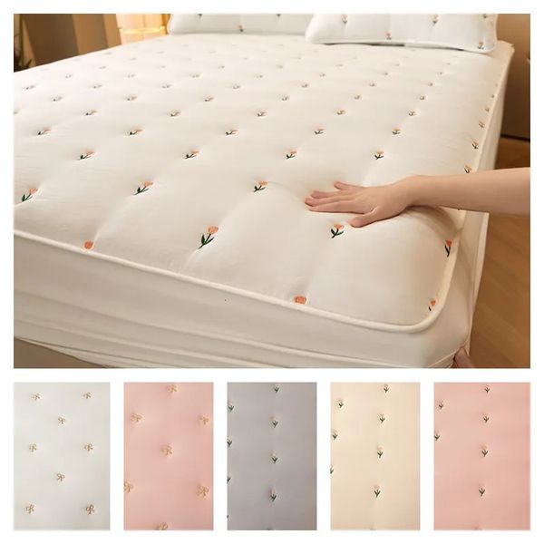 Housse de matelas Super épaisse, couvre-lit brodé matelassé, simple/Queen/King, surmatelas en coton lencol cama casal, draps de lit 240129