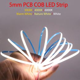 Super Dunne 5 mm COB LED-strip 384LEDS / M Zachte flexibele DC12V / 24 V Lichtbar Warm Koud wit voor Decor Lighting 3000K 4000K 6000K