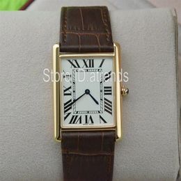 Super Thin Series Top Fashion Quartz Watch Men Women Gold Dial Brown Leather Riem polshorloge Classic Rectangle Design Dress Clock2633