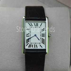 Super dunne serie Top Fashion Quartz Watch Men Women Silver Dial Black Leather Riem polshorwatch Classic Rectangle Design Dress Clo251F