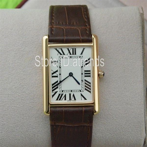 Super mince série Top mode montre à quartz hommes femmes cadran en or bracelet en cuir marron montre-bracelet classique Rectangle Design robe Clock267x