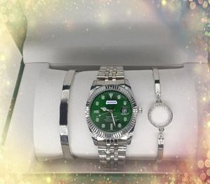 Super Value cadeaus Men Designer Watch Day Date Time Quartz Batterijbeweging Kalender Roestvrijstalen bandklok Best uitziende horloges met drie stukken accessoires