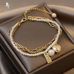 Bracelets multicouches en perles et cœur pliés pour femmes, bijoux de mode coréenne, accessoires de poignet élégants de fête, Super valeur
