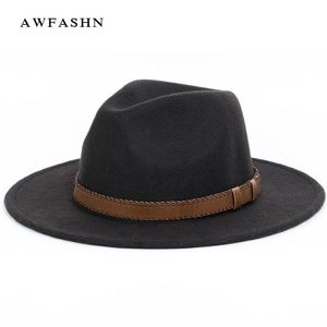 Super brede rand Fedora Wol Pork Pie Boater Flat Top Hat voor dames Heren Vilt Brede Rand vintage hoed Fedora Gambler H341Y