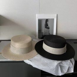 Casquettes à ruban uni Super larges pour femmes chapeaux à large bord à dessus plat solide chapeaux d'ombre de soleil de mode de rue pour adultes