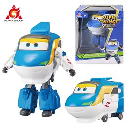 Super Wings 5 inches transformerend Tony 2 -modi -transformatie van robot naar vliegtuig vervormingsactie Figuur Kid speelgoedcadeau 240415