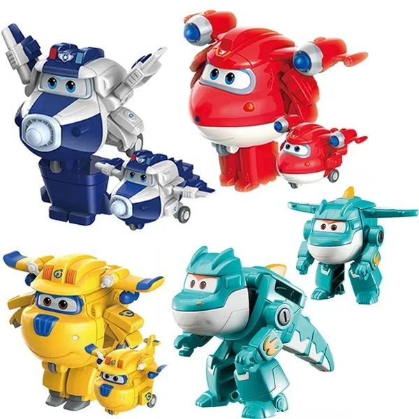 Super Wings Acción Figuras 2 Mini Avión de deformación transformadora Robot Jett Dizzy Dino Transformación Modelo Juguetes Regalos para niños 240408