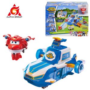 Super Wings S4 World Aircraft Playset Air Moving Base With Lights Sound comprend Jett Transformer Bots Toys for Kids Gifts 240510