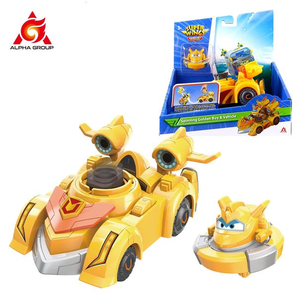 Super Wings Spinning Golden Boy Vehicle 2 Modes Spinning ou Véhicule Mode Bataille Pop Transforment Action Figures Kids Toy Gift 240415
