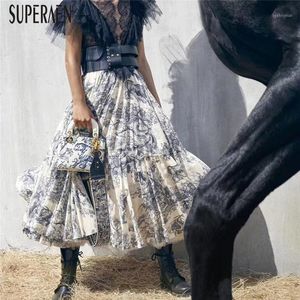 Superaen 2019 Jupe de printemps et d'été Jupe en lin de mode coton cheasing imprimé sauvage jupes1 jupes