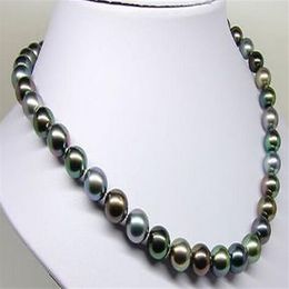 Superbe collier de perles rondes multic noires authentiques de Tahiti 18 8-9 mm244a