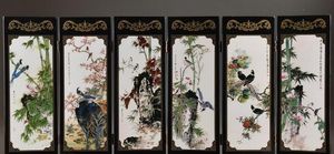 Superb Chinese handwerk lak schilderij vogel bloem scherm decor