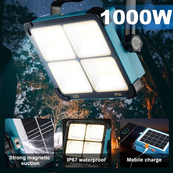 Superbright 1000watt Portable Camping Tente Lampe USB Rechargeable LED Solaire Projecteur Extérieur étanche Travail Réparation Éclairage