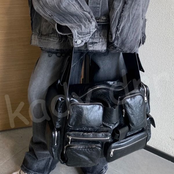 SUPERBUSY GRAND Bag Bag Beltpack Black Arena Negro Hardware de plata envejecido Diseñador Mujeres Hombres Menores Súper ocupados Doble Cierre de cierre Shoulder Bolsas