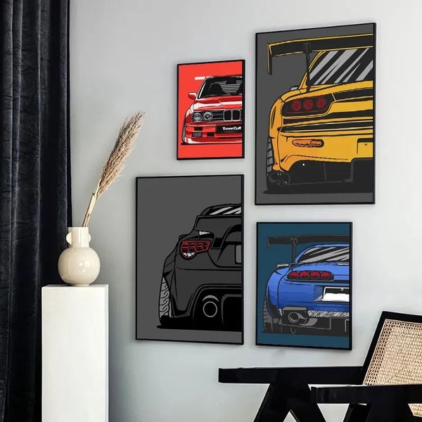 Supercar Sports Car carteles de arte de pared Impresión Impresión Abstract de carreras Pintura de la sala de estar Motorsports para niños Decoración del hogar Cuadros sin marco WO6