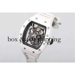 SUPERCLONE Flywheel Watch Richa Milles Montre-bracelet Rm055 Céramique blanche Automatique Mécanique Transparent Fibre de Carbone Montre270 montres de luxe