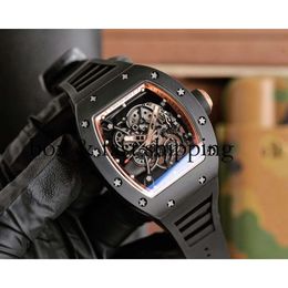 SUPERCLONE Flywheel Watch Richa Milles Reloj de pulsera Rm055 Cerámica blanca Reloj mecánico automático de fibra de carbono transparente 68 montres de luxe