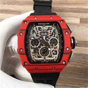 Superclone Luxury Mens Mechanics Bekijk Richa Milles Red Devils Carbon Fiber Watch Men's Black Technology Luxury dezelfde mechanische mir RM056 QKXL