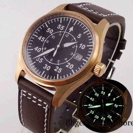 SUPERCLONE LW-Uhr Bliger Real Bronze Diver Luminous Nh35a-Uhrwerk Automatik-Herrenuhr Saphirglas Echtlederband 39 mm gebürstetes Gehäuse