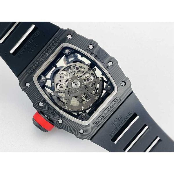 SuperClone ZF Factory Luxury Wallwatch Richa Mecánica Mecánica Hollow Out Watch Fibra de carbono RM35-02 R Tendencia de moda de barril de vino de cerámica CHOSER 1X