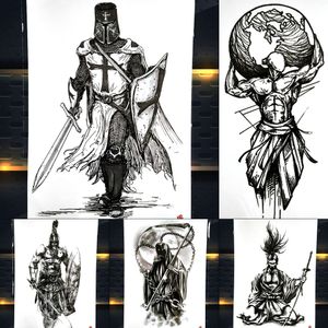 Superhelden Waterdichte Tijdelijke Tatoeages Voor Mannen Lichaam Arm Nep Grote Arm Tattoo Stickers Voor Vrouwen Zwart Temo India Warrior Tatoo