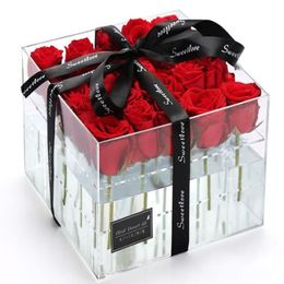 Superieure helder acryl Rose Display Stand Tray Rose Houder Cadeau Verjaardag Organisator Verse Bloemen Stirage Case Verpakking Box275F