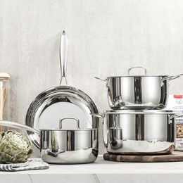 Superior Modern Kitchenware 7pcs 3-Ply roestvrijstalen anti-aanbak anti-aanbod glanzende ovenschotel kookpotten en pannen kookgerei set