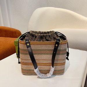 Sacs fourre-tout seau de qualité supérieure Lettre Sacs à main à motif rétro Panier de légumes Nouvelles vacances d'été Sac de paille de plage Sac tissé Sac à bandoulière unique pour femme Tie up g