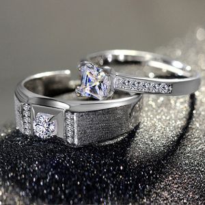 Qualité supérieure cuivre plaqué platine réglable effet givré Couple anneaux hommes femmes 7-forme ouverture fiançailles glaçage doigt bijoux cadeau