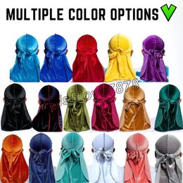 Accesorios para el cabello Durag de tela de terciopelo Superior, gorro de satén de varios colores, gorro turbante, gorros, gorro con correas largas para adultos