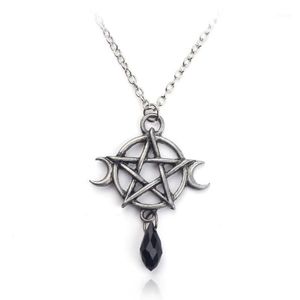 Supernatural Pentagram Moon ketting Zwart kristal hanger heksenbeschermingsster Amulet voor vrouwen charme sieraden accessoires cadeau1245s