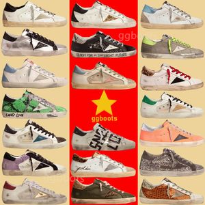 Designer Italië gouden superster sneakers metallic laarzen vrijetijdsschoenen do-oude vuile schoen slangenhuid hak suède crème zool dames man wit leer geruit plat glitter