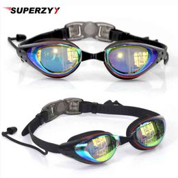 Superzyy Professional Swimming Goggles Zwembril met Oordopjes Galvaniseren Waterdichte Siliconen Volwassenen G220422