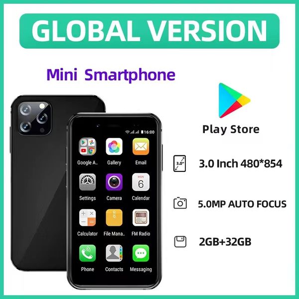 Supper Mini I14 Téléphones portables débloqués Android 8.1 Smartphone Quad Core 2 Go 32 Go Double carte SIM WCDMA 3G Téléphone portable 2000mAh 5MP 3.0''HD Display Google Play FM