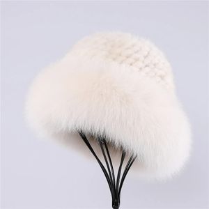 SUPPEV STTDIO luxe femmes hiver chaud 100% vison fourrure tricoté seau chapeau renard fourrure garniture casquettes haut bonnets chapeaux 240123